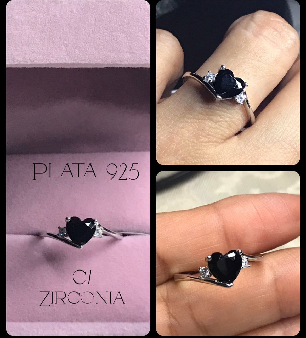Anillo de Plata 925 con Zirconia 🖤 color Negro