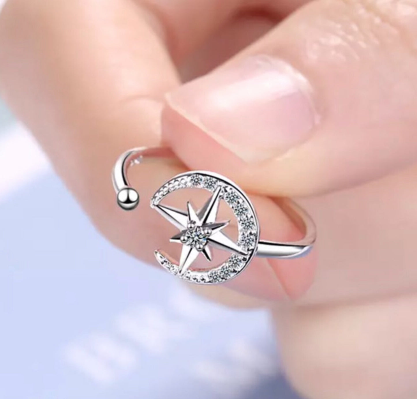 Anillo de Plata 925 con Zirconias, Ajustable