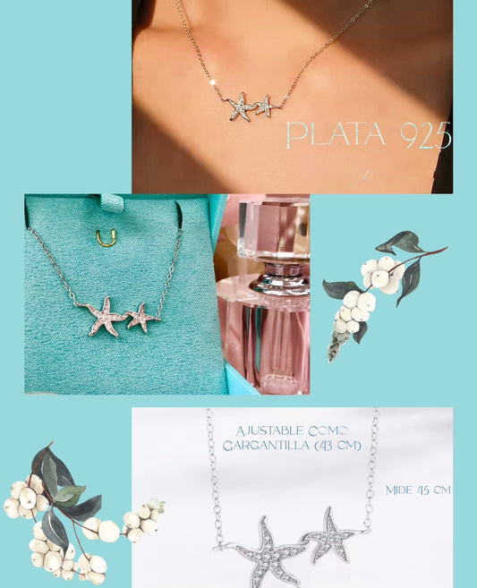 Collar de Plata 925 y Zirconias con Estrellas de Mar