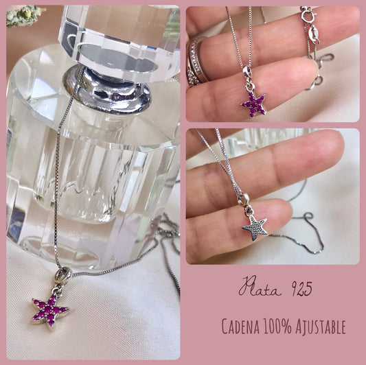 Dije y Cadena de Plata 925 con Zirconias modelo Estrella de Mar Minimalista