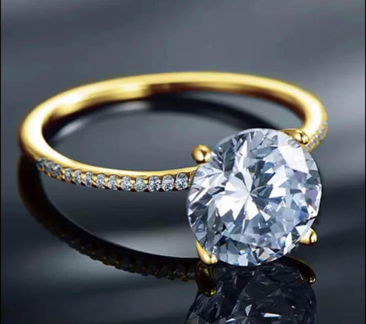 Anillo Solitario de Plata 925, Bañada en Oro de 14k