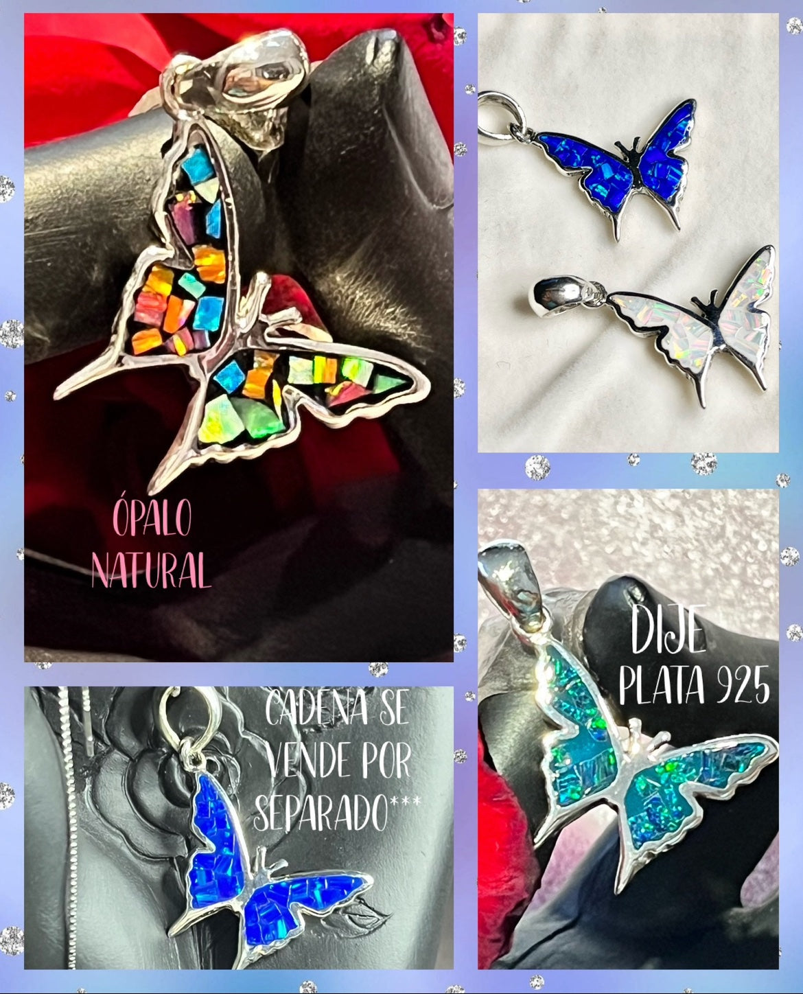 Dije de Plata 925 con Ópalo Natural modelo Mariposa
