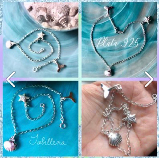 Tobillera de Plata 925 con Dijes