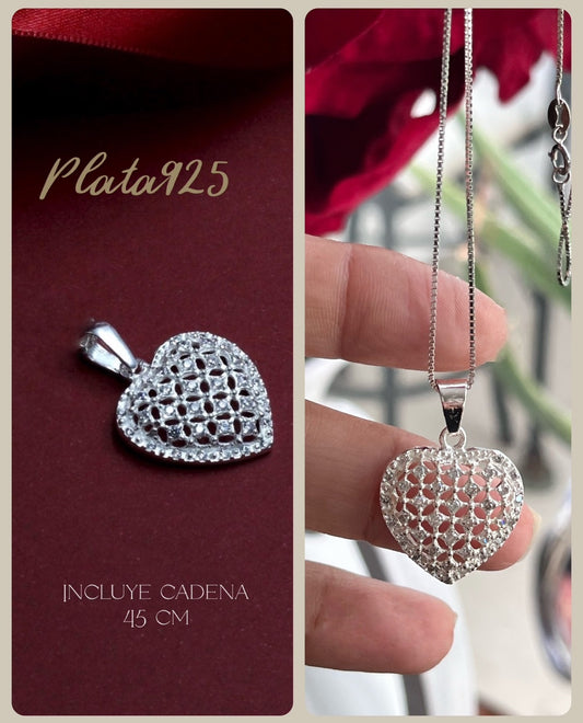 Dije y Cadena de Plata 925 con Zirconias