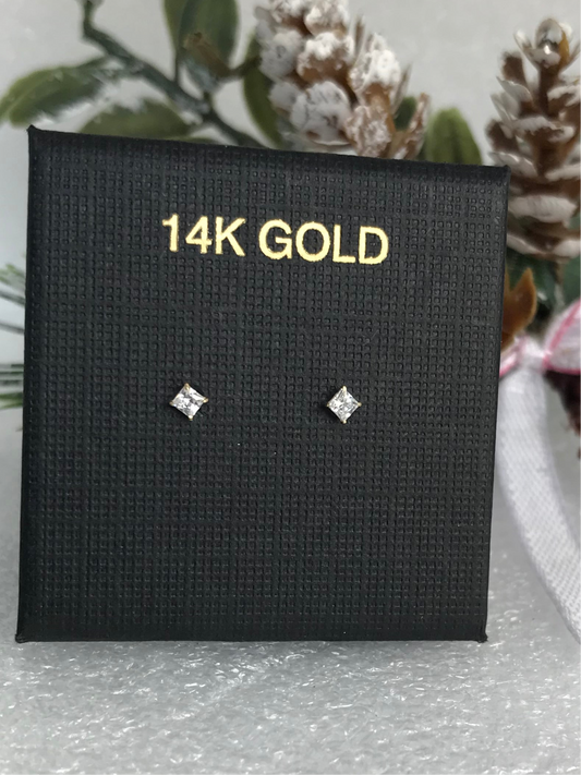 Broqueles de Oro 14k con Zirconias Corte Princesa