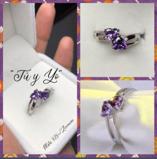 Anillo de Plata 925 con Zirconias modelo Tu y Yo modelo Corazón