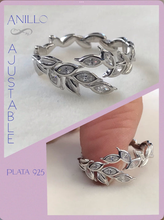 Anillo de Plata 925, modelo Hojas, Ajustable