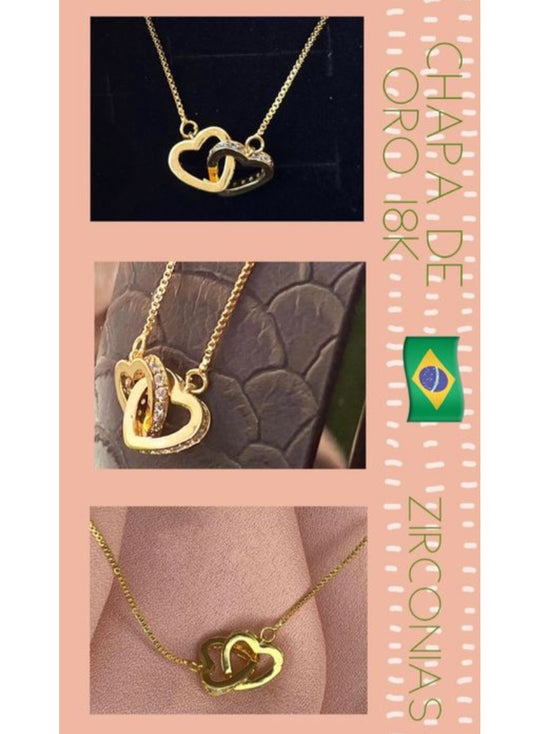 Collar de Chapa de Oro 18k, modelo Doble Corazón