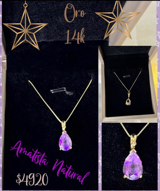 Dije de Oro 14k, con Amatista Natural