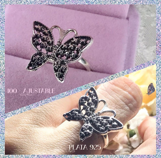 Anillo de Plata 925, Ajustable, modelo Mariposa