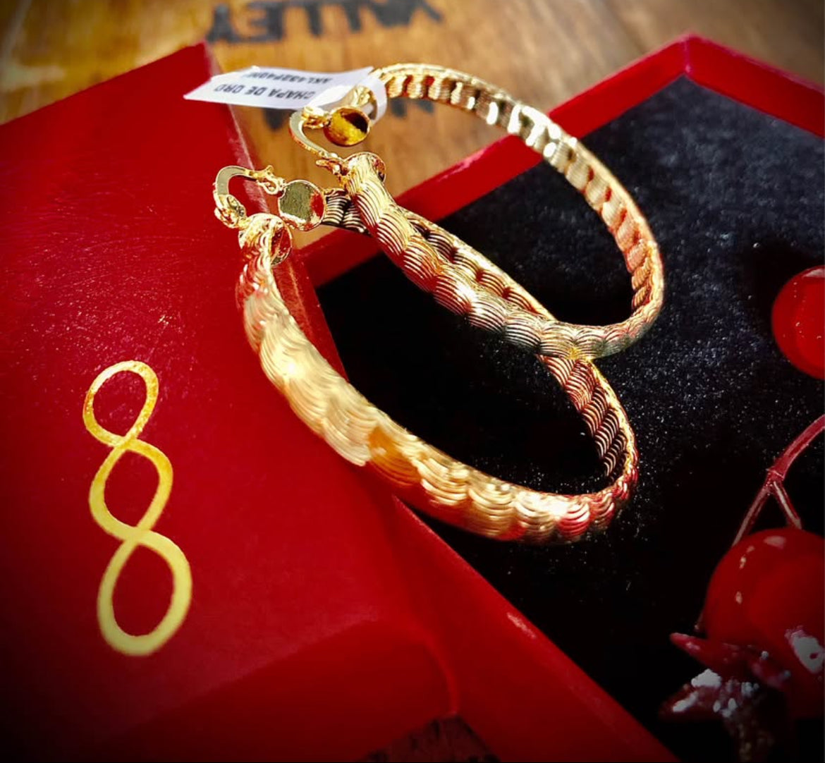 Arracadas en Chapa de Oro 18k medida 40 mm
