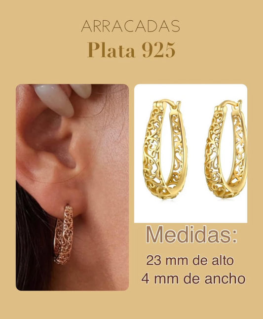 Arracadas de Plata 925 bañadas en Oro de 18k tipo Filigrana