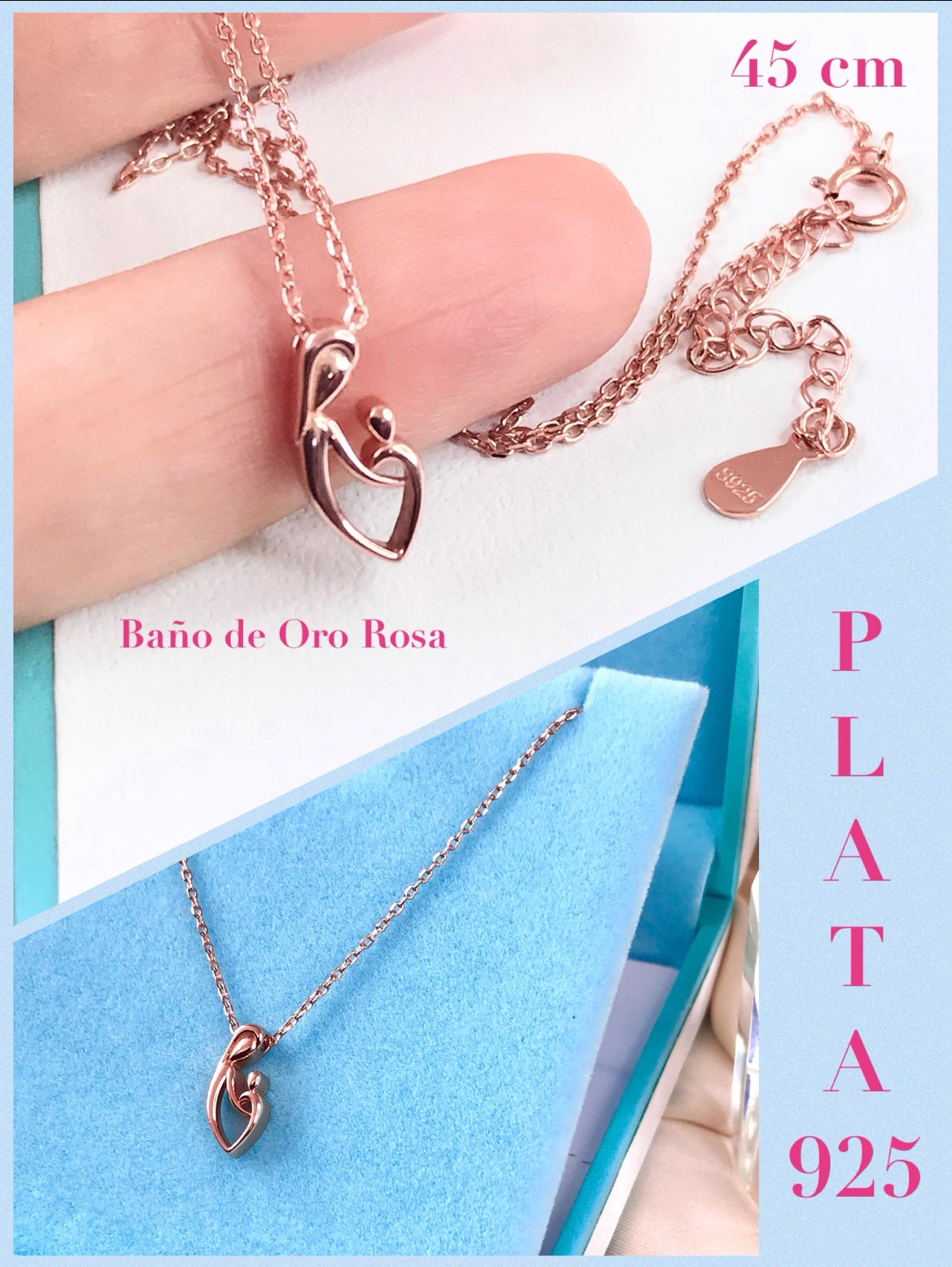 Dije y Cadena de Plata 925 con baño de Oro Rosa