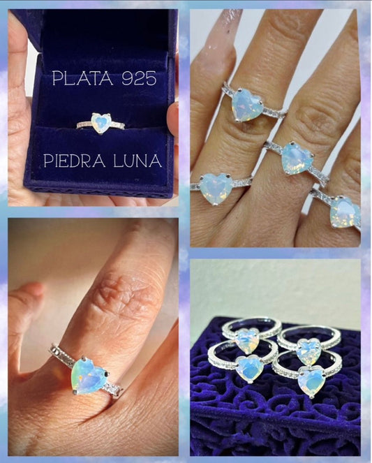 Anillo de Plata 925 con Piedra Luna modelo Corazón