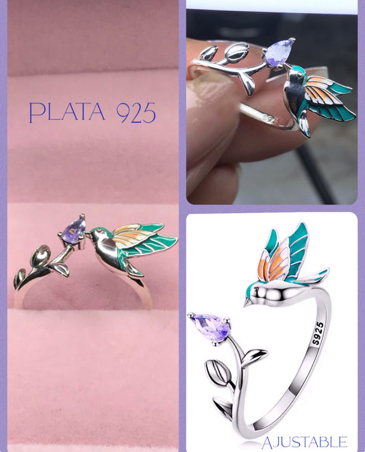 Anillo de Plata, modelo Colibrí, Ajustable