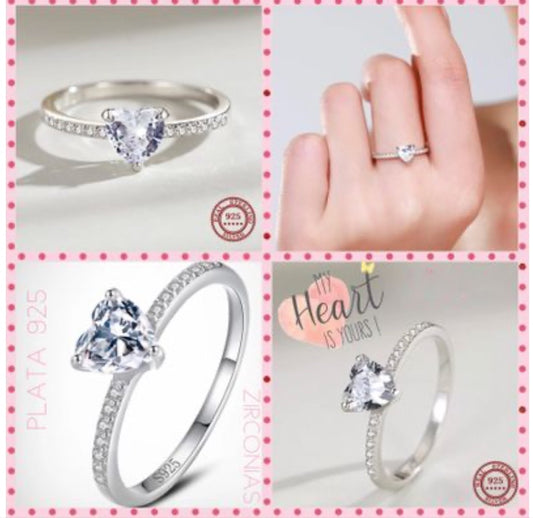 Anillo de Plata 925 con Zirconias modelo Corazón