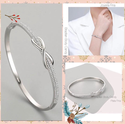 Pulsera Rígida de Plata 925 con Zirconias, modelo Infinito