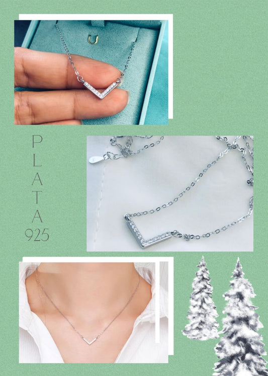 Collar de Plata 925 con Zirconias, modelo V