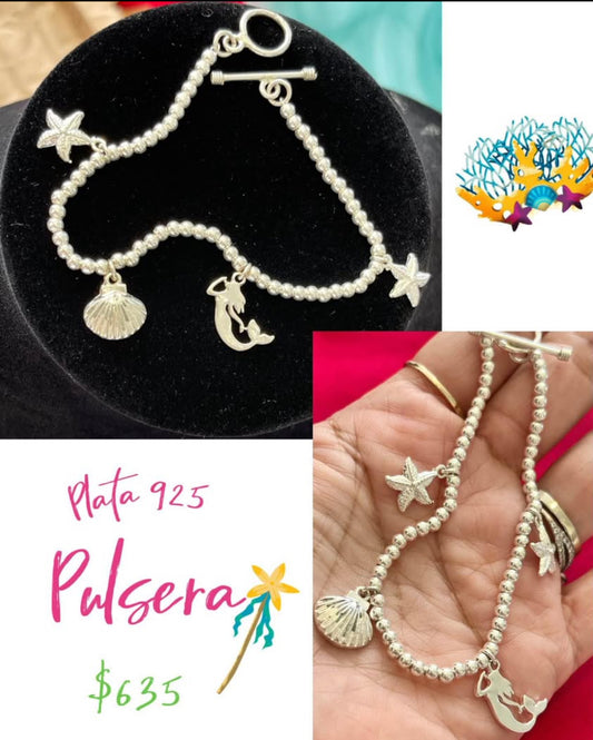 Pulsera de Plata 925 con 4 Dijes