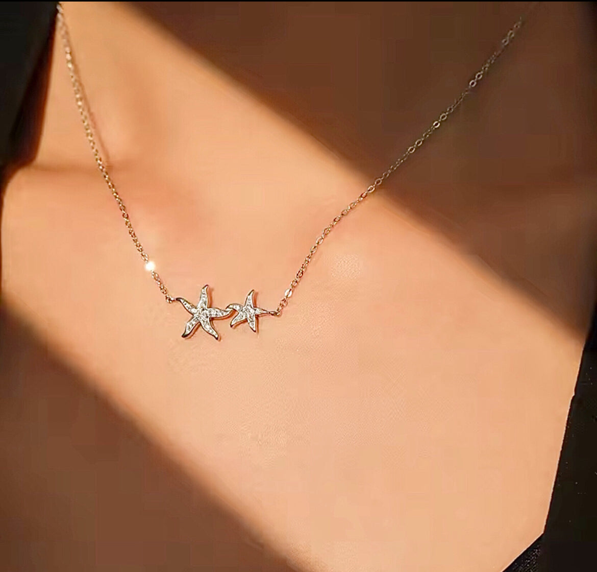 Collar de Plata 925 y Zirconias con Estrellas de Mar