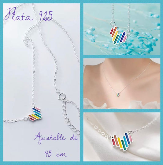 Collar de Plata 925 con Corazón Multicolor