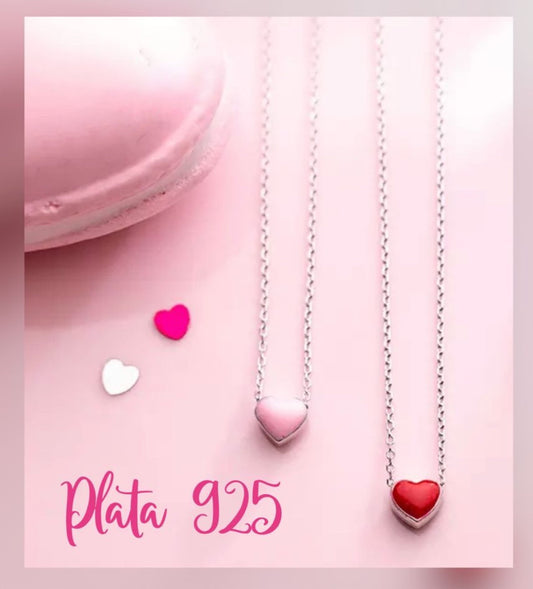 Collar de Plata 925, con Corazón Esmaltado