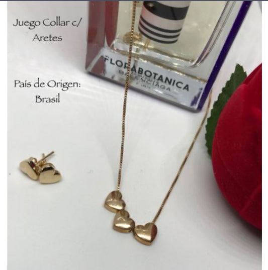 Juego de Collar y Aretes en Chapa de Oro 18k, modelo Corazón