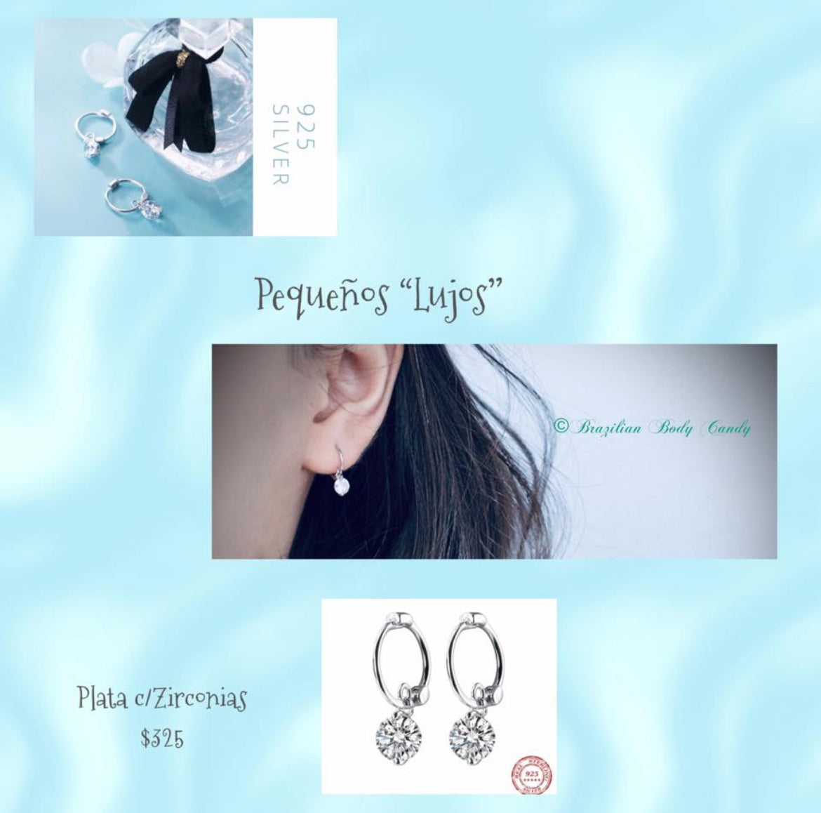 Aretes de Plata 925 con Zirconia modelo Minimalista