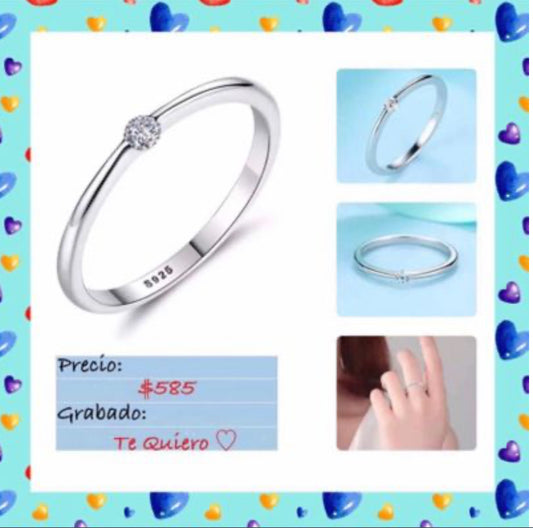 Anillo de Plata 925 con Zirconia grabado por dentro “Te Quiero 🩶”