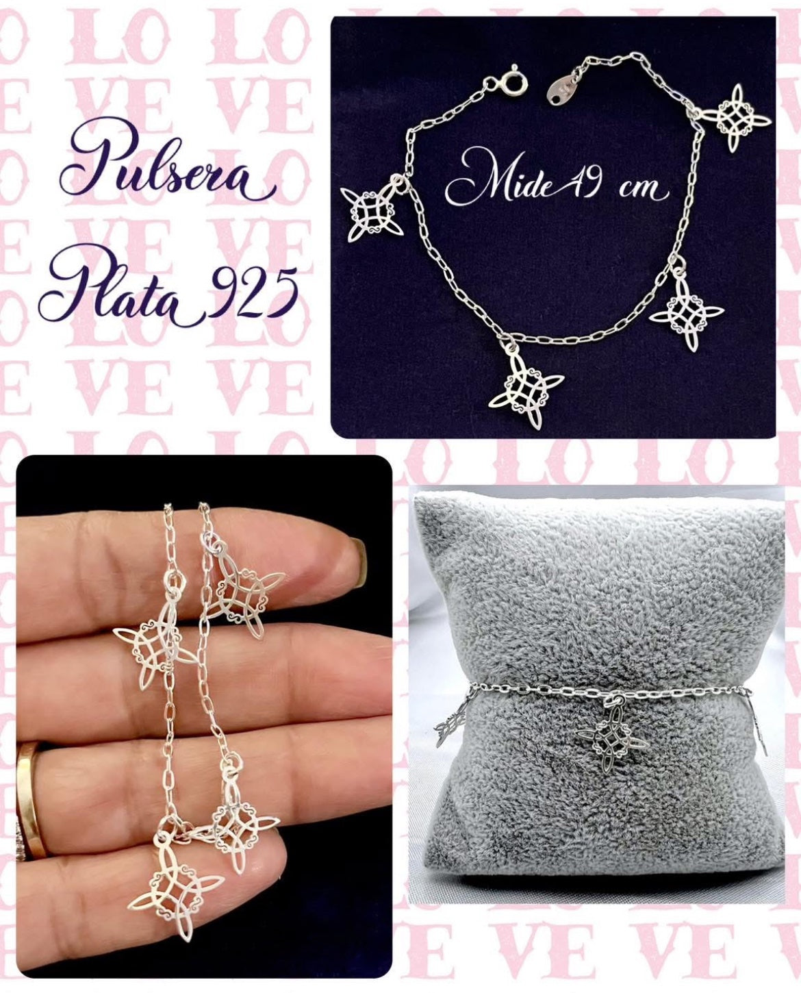 Pulsera de Plata 925 con Dijes de Nudo de Bruja