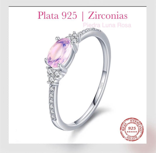 Anillo de Plata 925 con Piedra Luna Rosa