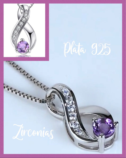 Dije con Cadena de Plata, con Amatista y Zirconias modelo Infinito
