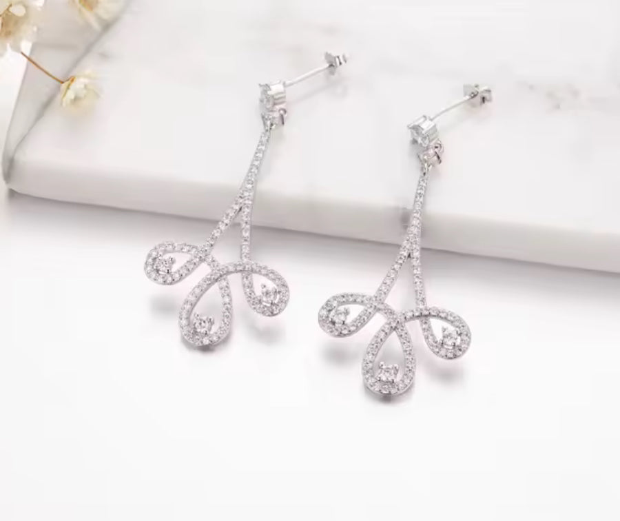 Aretes Colgantes de Plata 925 con Zirconias