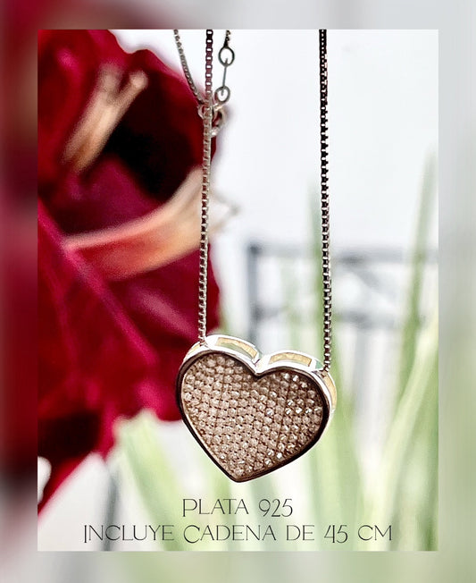 Collar de Plata 925 con Zirconias, modelo Corazón