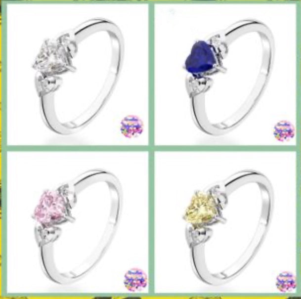 Anillo de Plata 925 con Zirconia en Diversos Colores modelo Corazón