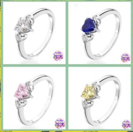 Anillo de Plata 925 con Zirconia en Diversos Colores modelo Corazón