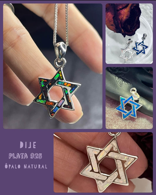 Dije de Plata 925 con Ópalo Natural modelo Estrella de David