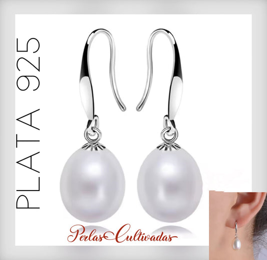 Aretes de Plata 925 con Perlas Cultivadas color Blanco