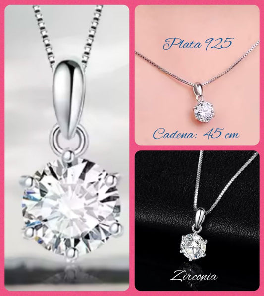 Dije con Cadena de Plata 925, con Zirconia, modelo Punto de Luz