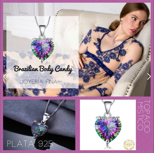 Dije con Cadena de Plata 925 y Topacio Místico modelo Corazón
