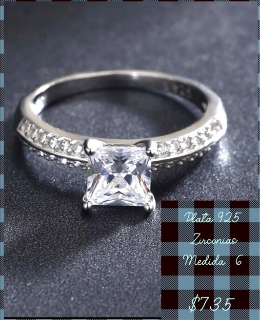Anillo de Plata 925 con Zirconia corte Princesa