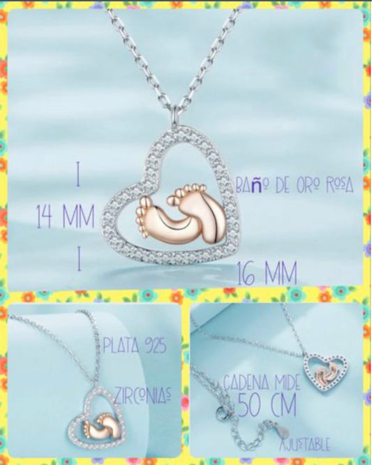 Collar de Plata 925, con Zirconias, modelo Pies de Bebé