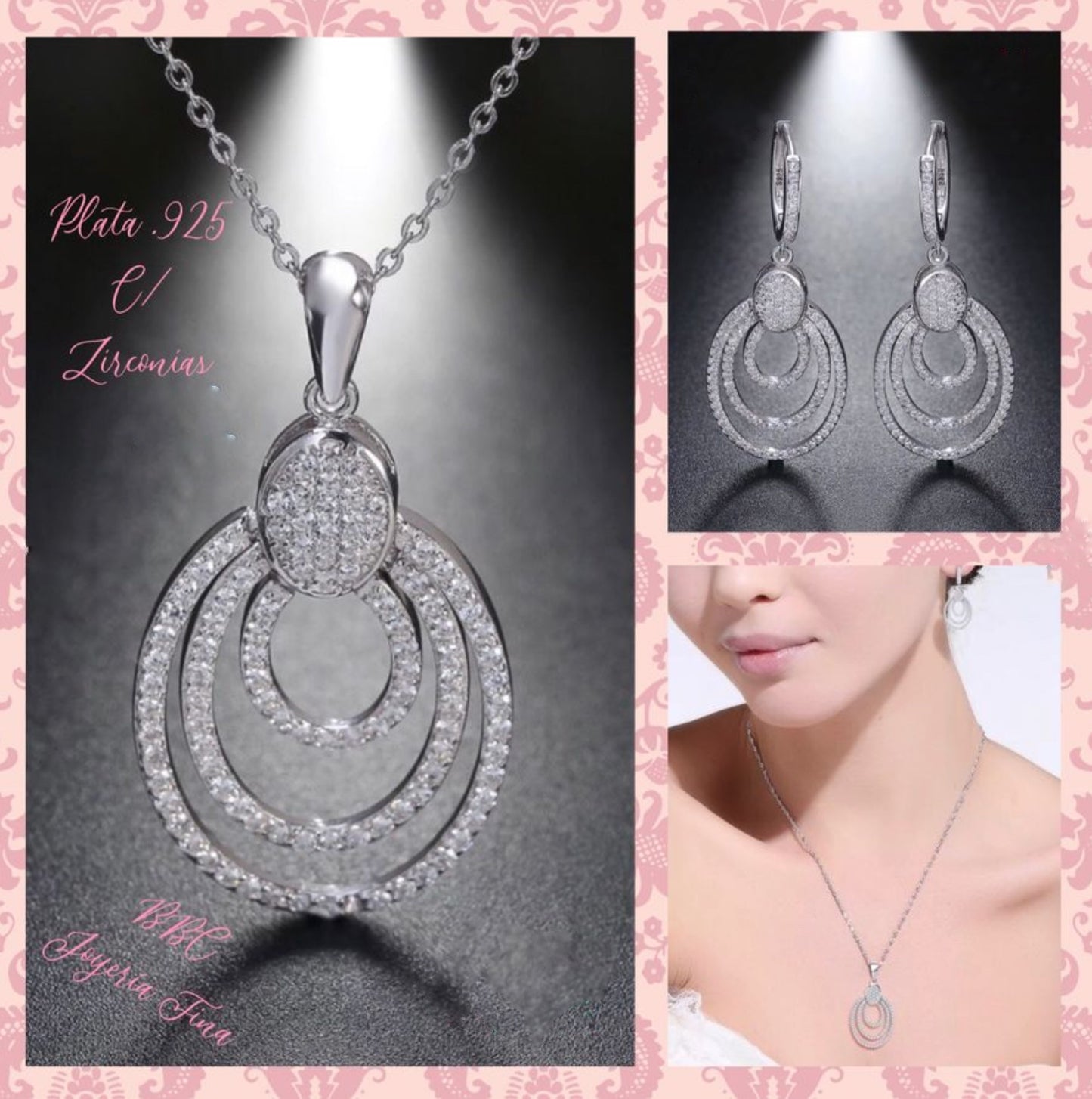 Dije y Cadena de Plata 925 con Zirconias