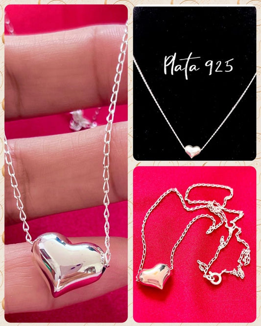 Collar de Plata 925, modelo Corazón Inflado
