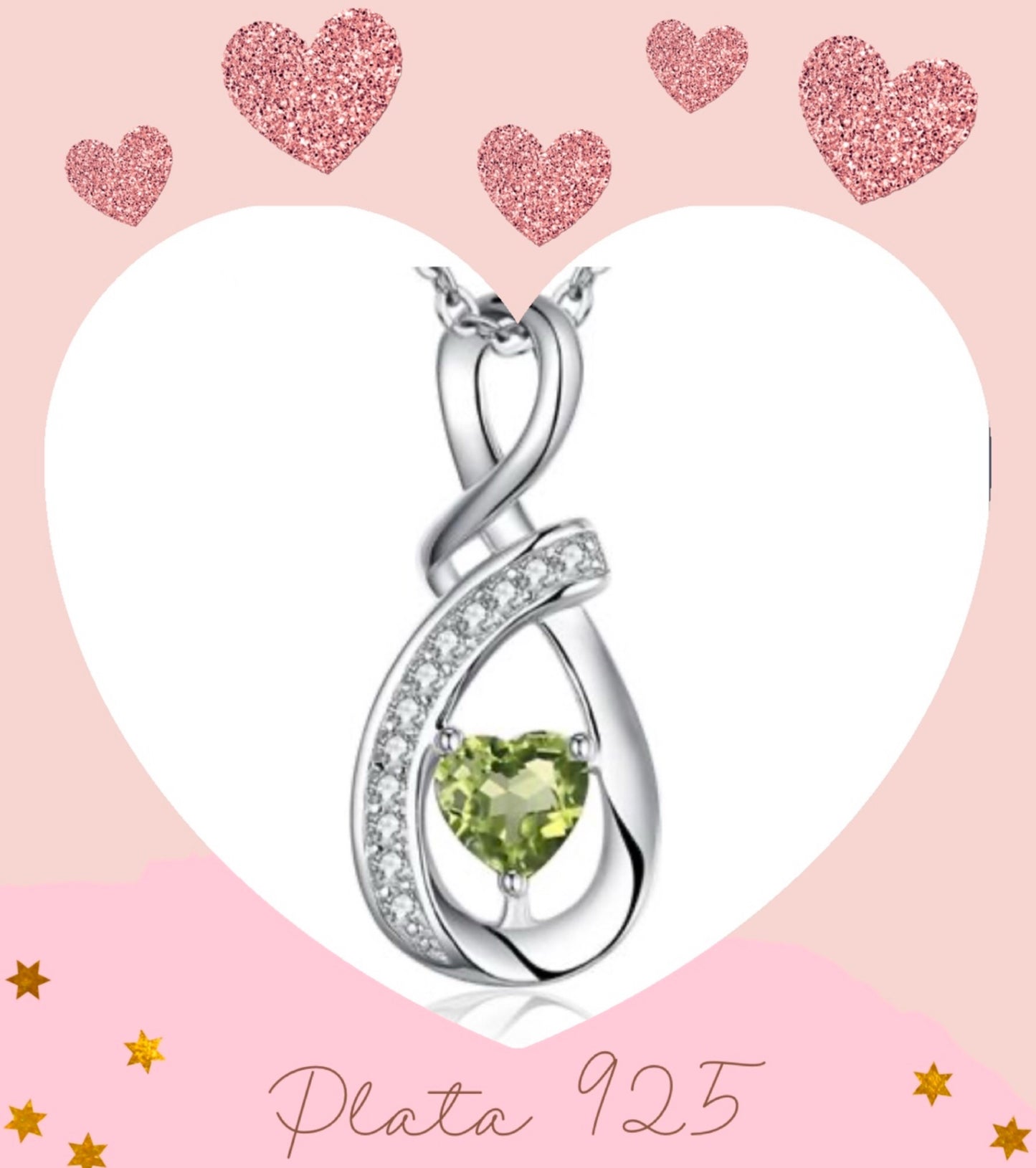 Dije con Cadena de Plata 925 y Zirconias, modelo Corazón Infinito