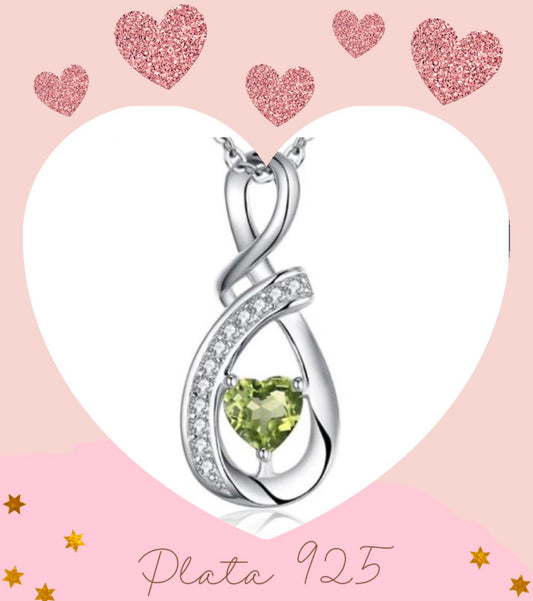 Dije con Cadena de Plata 925 y Zirconias, modelo Corazón Infinito