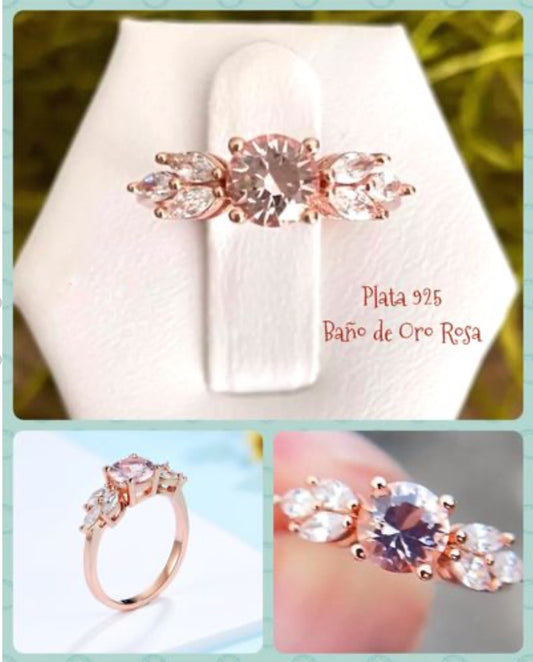 Anillo de Plata 925, con Oro Rosa y Zirconias