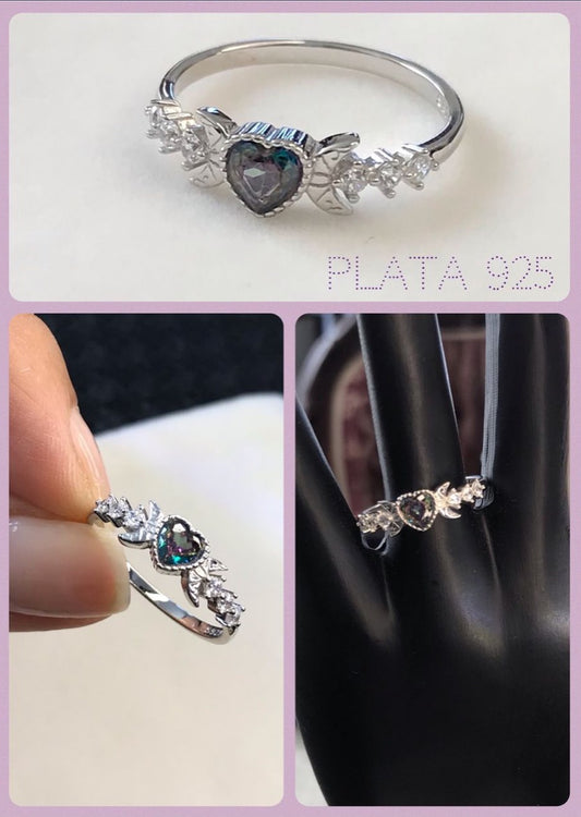 Anillo de Plata 925 con Zirconia, modelo Dos Lunas / Corazón