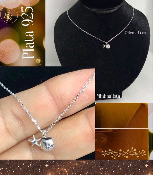 Collar de Plata 925 con Dije de Conchas de Mar, modelo minimalista