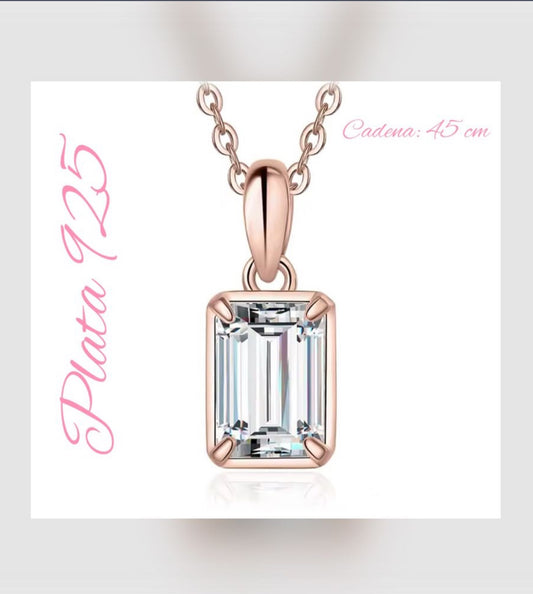 Cadena de Plata con Dije, bañados en Oro Rosa, con Zirconia modelo Minimalista